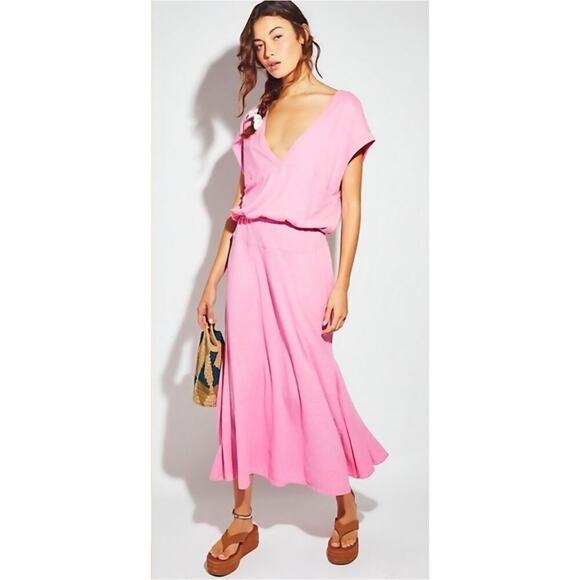 Free People Dresses & Skirts - Free People Beach Marlow Pink Cotton Hemp Midi Medium M Cottagecore Boho Dress